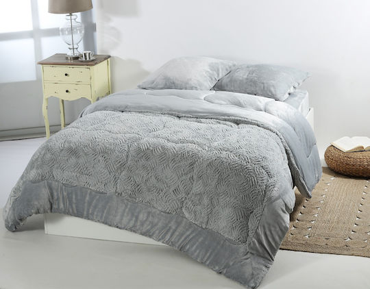 Silk Fashion Double Duvet Cover 220x240cm Plush Blue Silver 240 GSM