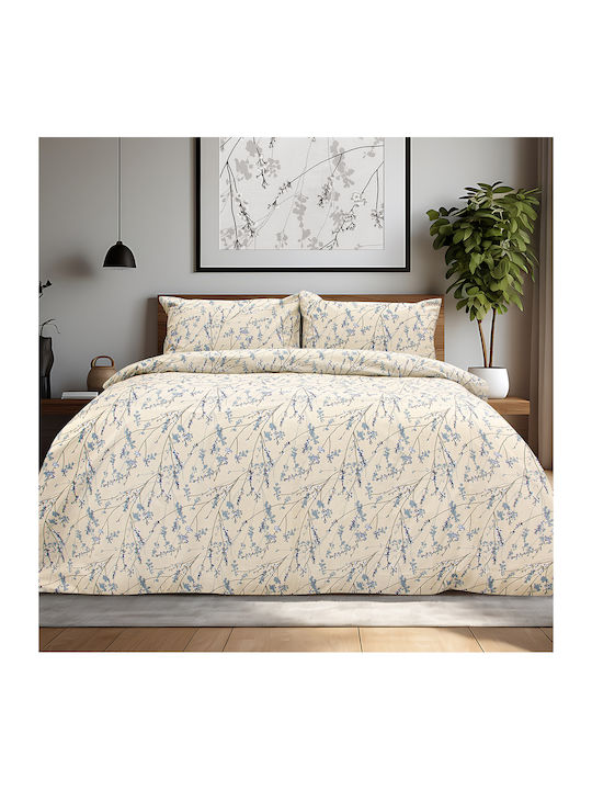 Lino Home Cotton Duvet Cover Set 165x245cm Single with Pillowcase Amandes Blue