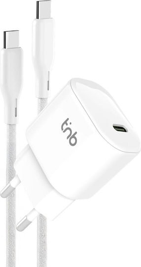 T'nB GaN Charger With USB-C Port And USB-C - USB-C Cable 30W Power Delivery White
