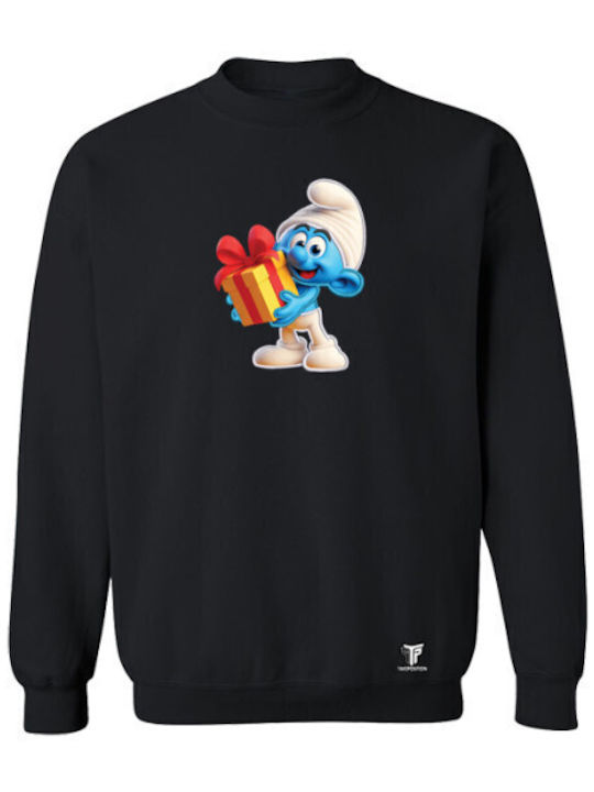 Takeposition Men's Black Smurf Print Embroidered Sweatshirt