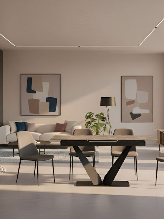 Manitoba Esszimmer- und Küchentisch Ausziehbar mit Steinoberfläche Grau-Schwarz 160(+40)×90×75cm