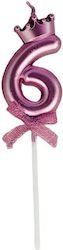 Number 6 Candle Alista Home Crown Bow Design Cake 6 X 2.5 Cm Purple