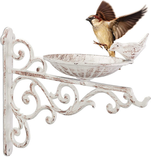 Relaxdays Băiță Pentru Păsări Din Fontă Montare Pe Perete Rezistentă La Intemperii Vintage Decorațiune Pentru Grădină Păsări Sălbatice Hxlxl 24x28x14 Cm Albă