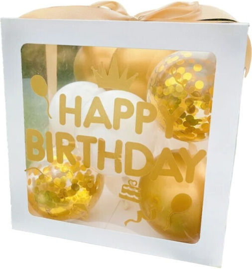 Cutie Baloane Alista Home Tematică La Mulți Ani! Design Script Auriu Baloane Albe Panglică Inclusă Contur Alb Transparent 30x30 Cm