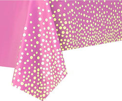 Tablecloth Alista Home Made Peva Gold Polka Dot Print 137 X 274 Cm Waterproof Stain Resistant Quick Cleaning Pink