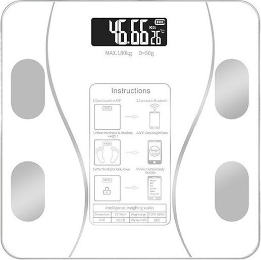 Alista Home Smart Cantar De Baie 180kg Cu Analizator De Grăsime Corporală & Bluetooth Alb 125821
