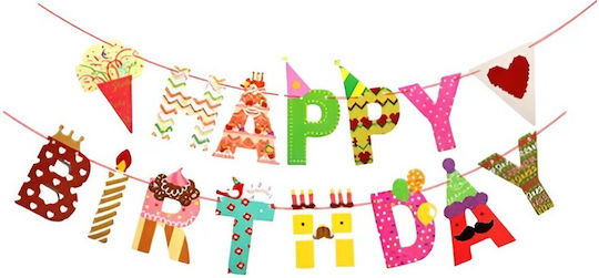 Pancartă Happy Birthday 100x200 Cm Alista Home Include Rulou De Ață Tema Bomboane Multicoloră