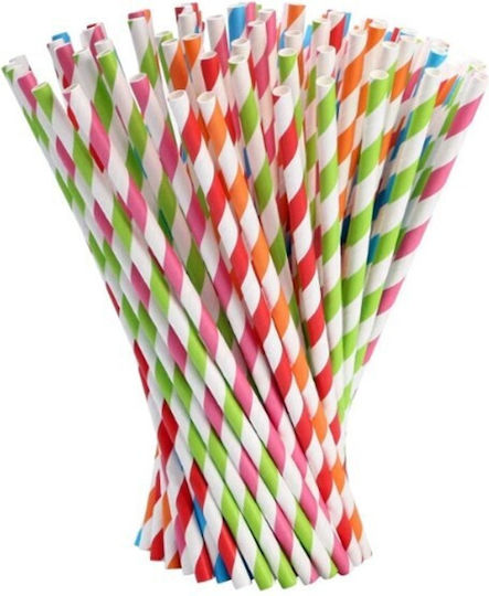 Set 25 Straws Alista Home Paper 20 Cm Striped Pattern Multicolor