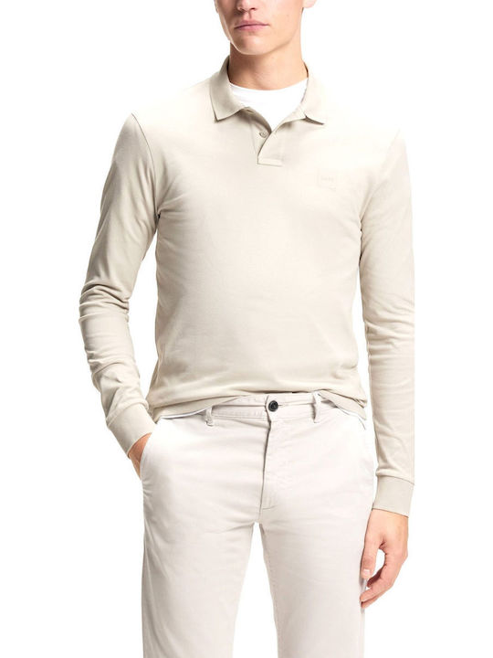 Boss Passerby Polo Herrenbluse Langarm Beigegrau