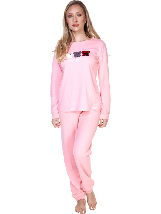 Comfort Set Pijamale De Iarnă Pentru Femei Din Bumbac Somon Cu Ursuleți