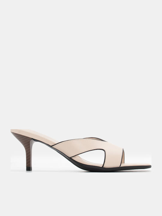 Mules With High Heel In Beige Colour
