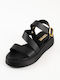 Leather Women's Flat Sandals Flatforms Black