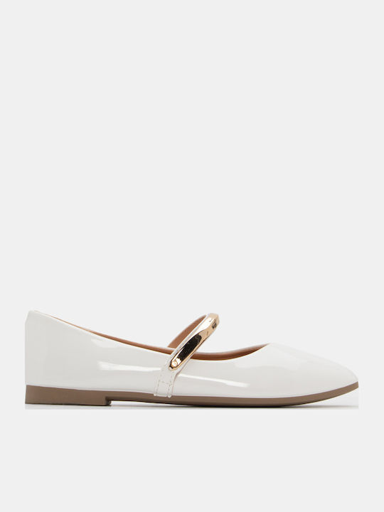 Women's Pointed Toe Ballerina Shoes With Strap In White Colour
