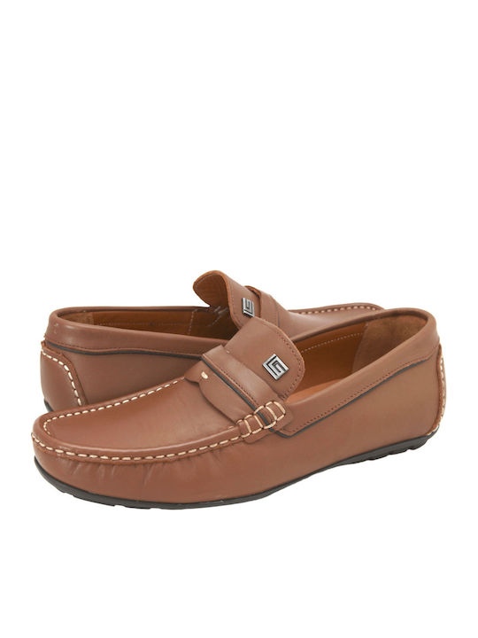 GK Uomo Leather Men's Loafers in Tabac Brown Color