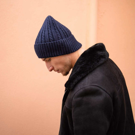 Мъжка Плетена Шапка Beanie в Син Цвят