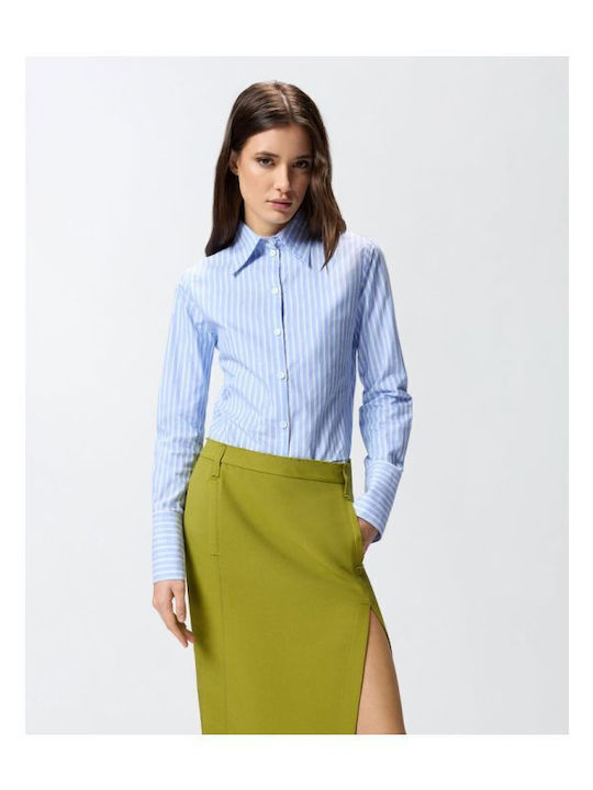 Long Sleeve Women's Shirt Light Blue Striped