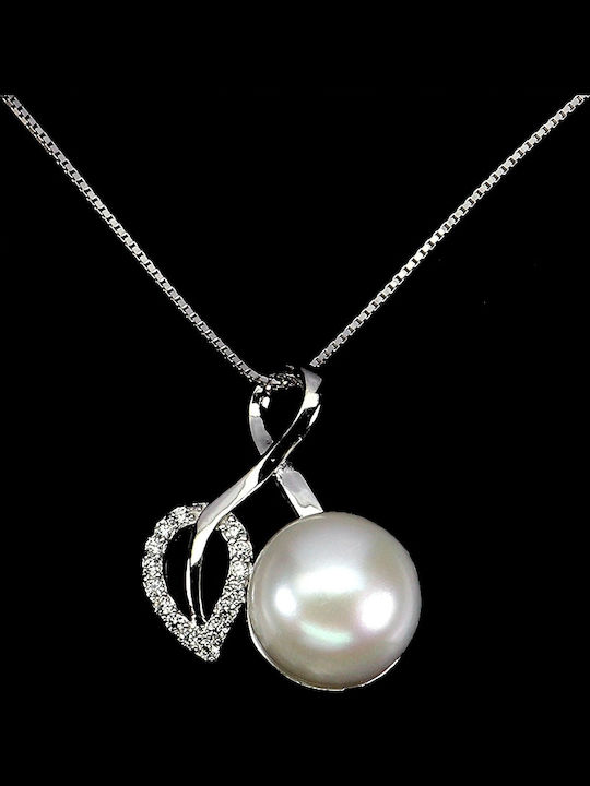 Silver 925 Necklace Elegant Delicate Natural Cream Pearl Zirconia Silver 925 Necklace Elegant Delicate Natural Cream Pearl Zirconia