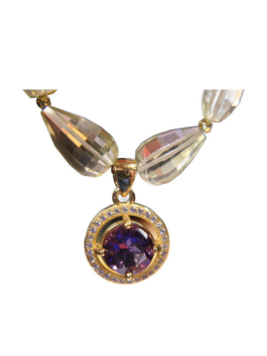 Stunning Natural Amethyst Lemon Quartz Zircon 925 Necklace