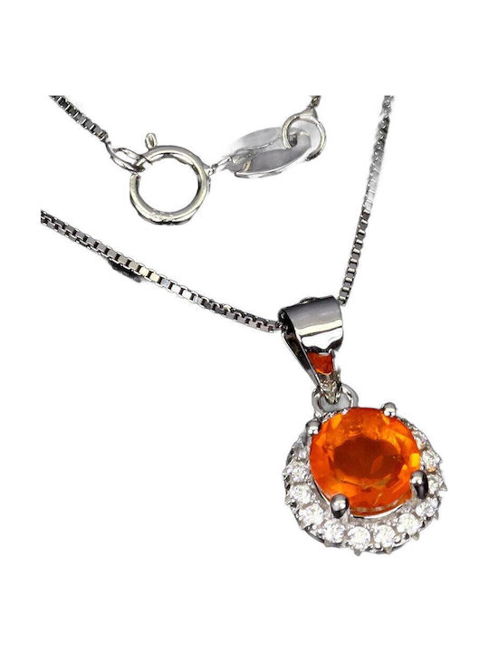 925 Delicate Necklace Natural Orange Opal Zircon Silver