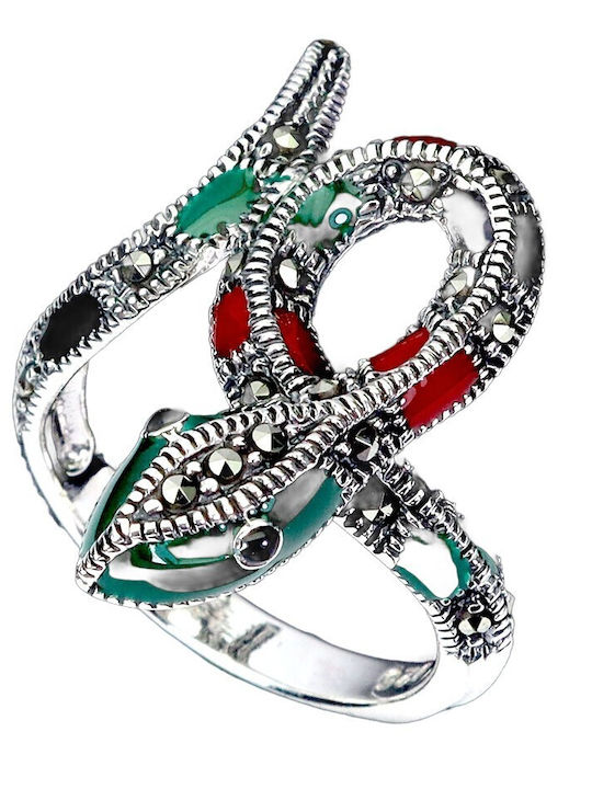 Inel Șarpe Din Argint 925 Cu Email Natural Marcasite Mărimea 14 Stunning