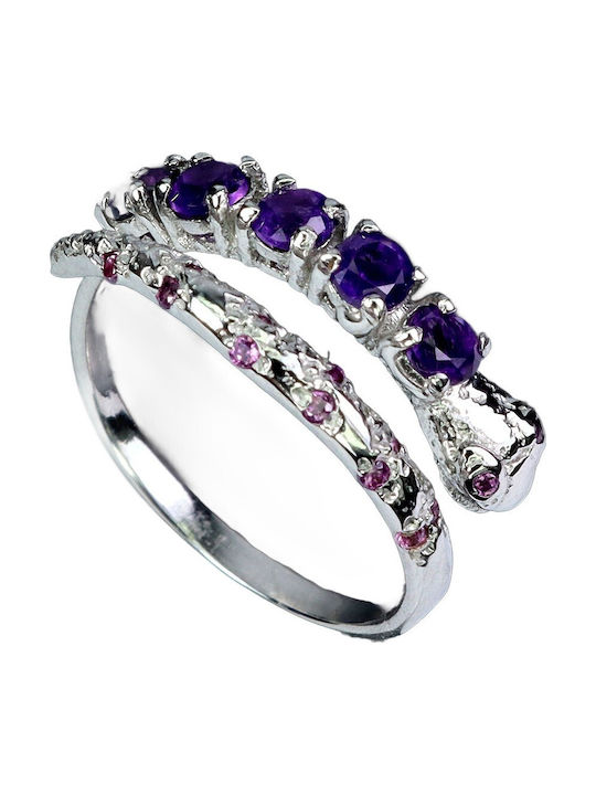 925 Zarter Silberring Mit Natürlichen Amethysten Granaten Größe 13 Schlange