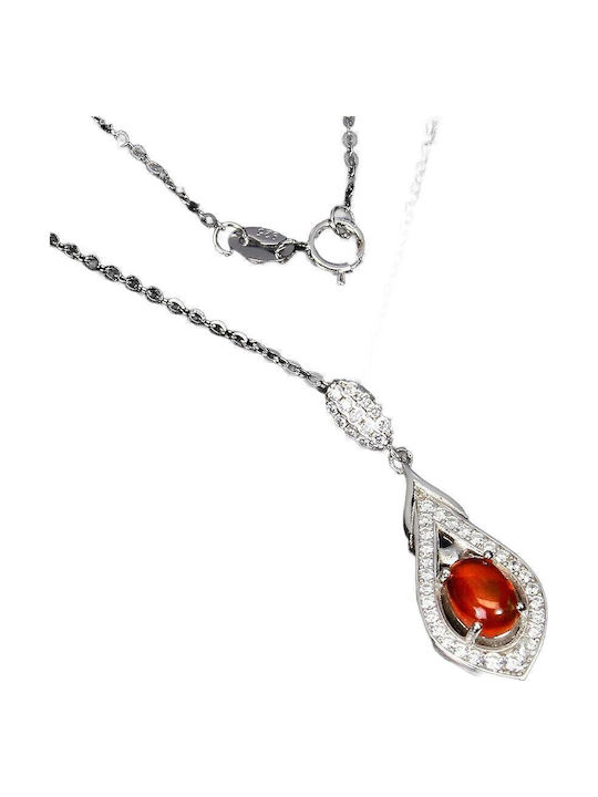925 Colier Delicat Cu Opal Portocaliu Și Zirconia