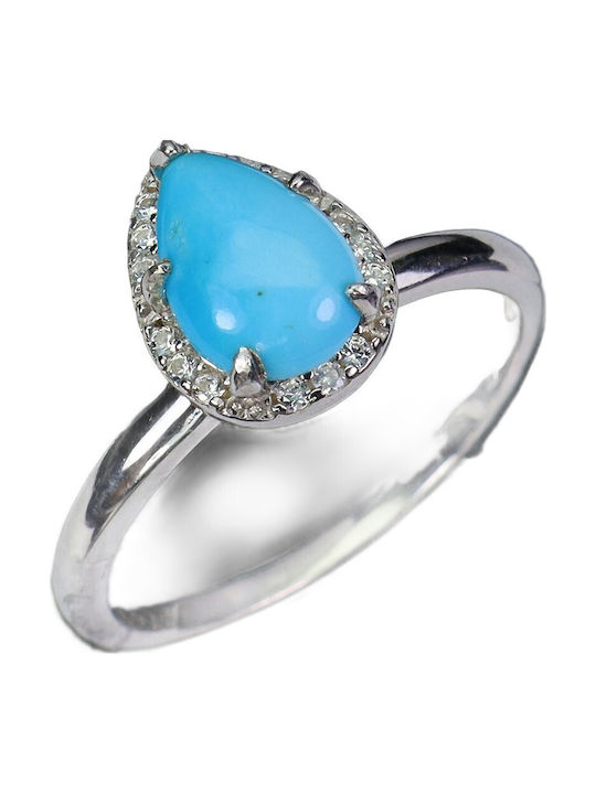 925 Silver Delicate Ring Turquoise Cubic Zirconia Size 17