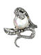 925 Stunning Silver Ring Natural Marcasites Pearl Size 15 Snake