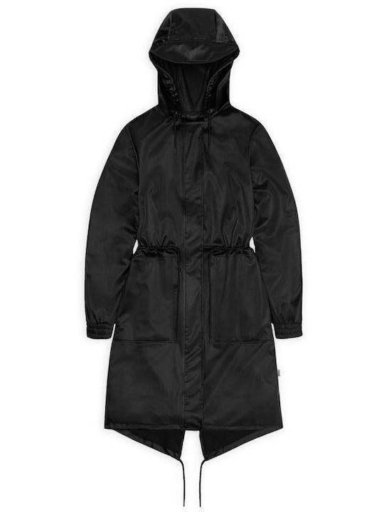 Rains Damenjacke Parka für Winter Schwarz Grain
