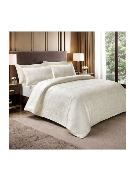 Tac Set Huse Pentru Pilote Duble Cu 4 Fețe De Pernă Și 1 Cearceaf 200x220cm Nodus Crem