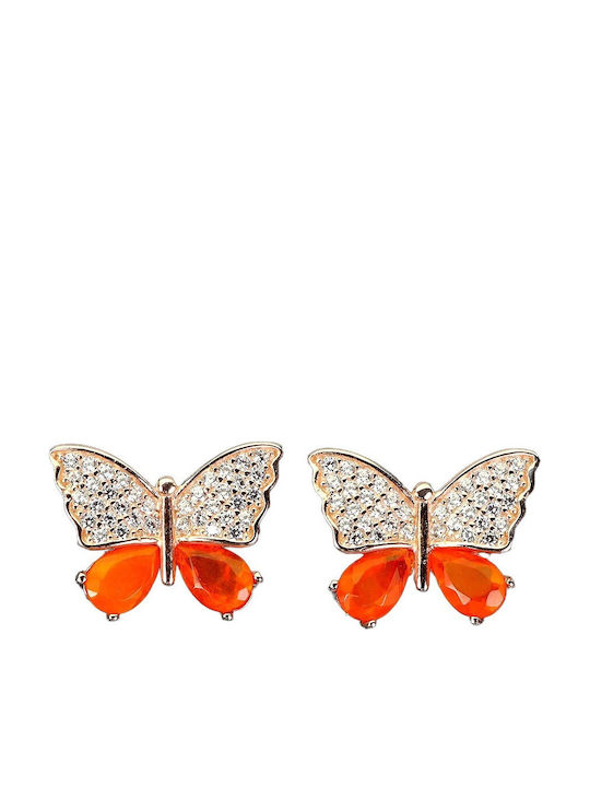 4 Silver Earrings Delicate Zircon Orange Natural Opal Butterfly