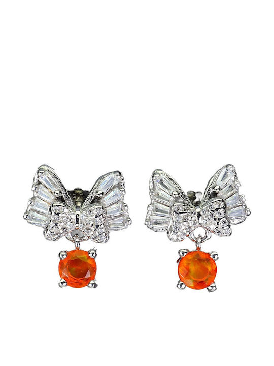 Songea Silver 925 4 Earrings Delicate Zircon Orange Natural Opals