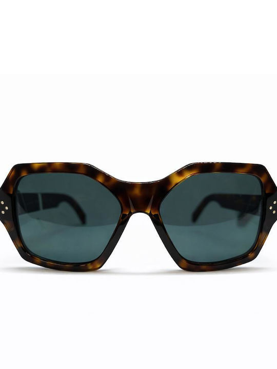 Celine Women's Sunglasses with Brown Tortoiseshell Horn-Rimmed Frame and Gray Lens CL40104I-52N