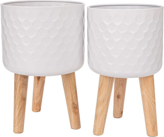 Iliadis Metal White Plant Pot with Stand 2pcs