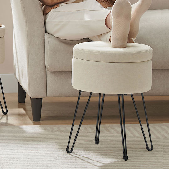 Footstool With Storage Space Upholstered With Ecru Fabric 32.5x32.5x44.1cm