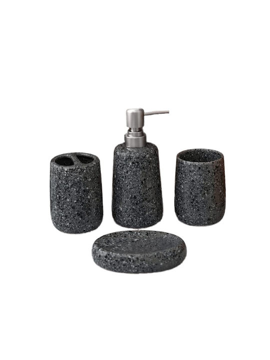 Roza Bathroom Accessory Set Ceramic Gray 4 Pieces