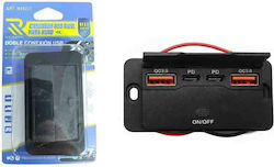 Car Charger with 4x USB-A Ports 1x Type-C and Embedded Cable