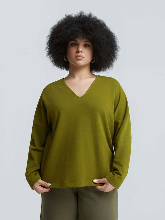 Γυναικεία Μπλούζα Βαμβακερή Off-Shoulder με V Λαιμόκοψη Πράσινη