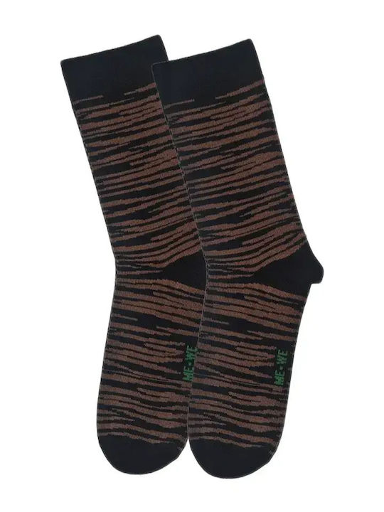 Fms Women's Cotton Socks Comfort Fit Striped Pattern Black-Dark Brown