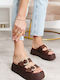 Brown Flatforms Snake Print Decorative Buckles
