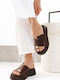 Καφέ Flatform Παντόφλες Χρυσό Διακοσμητικό