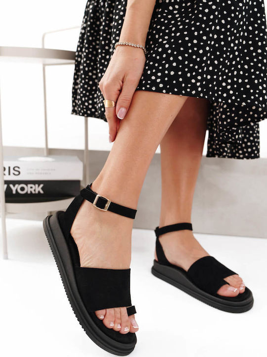 Flatforme Negre Cu Baretă Și Cataramă