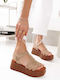 Beige Lederplattformen Cut Out Stil