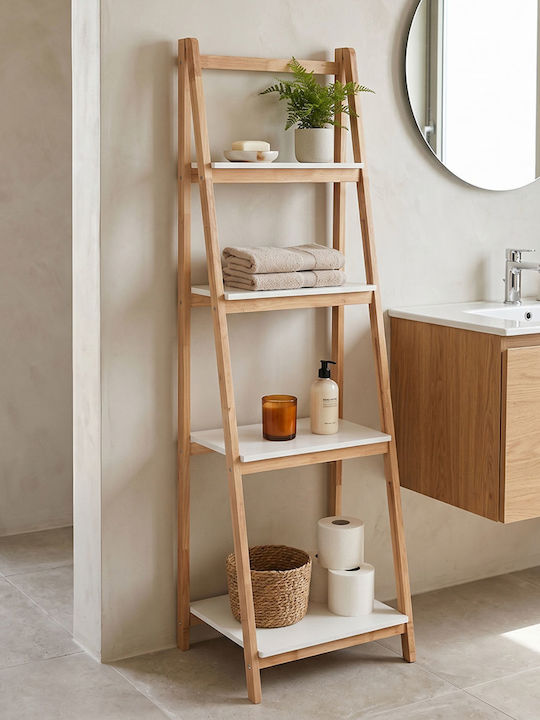 Pakketo Benwen Floor Bathroom Shelf Wooden 42x34.5x140cm White