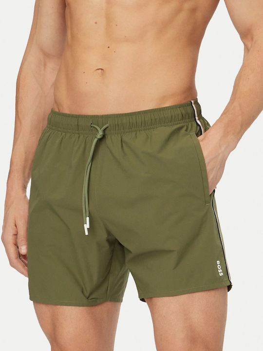 Boss Men's Swimwear Shorts Olive Striped