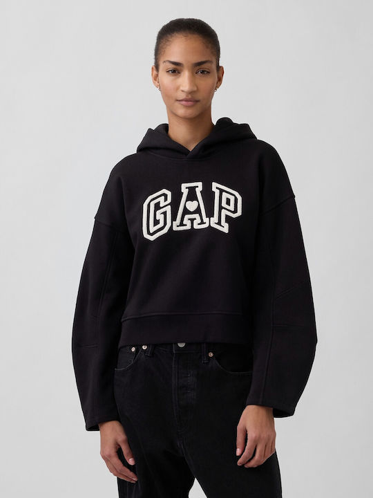 GAP Μακρύ Γυναικείο Φούτερ με Κουκούλα Black