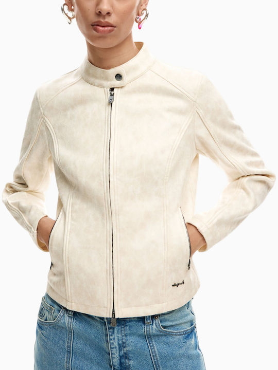 Desigual Κοντό Γυναικείο Μπουφάν για Χειμώνα White
