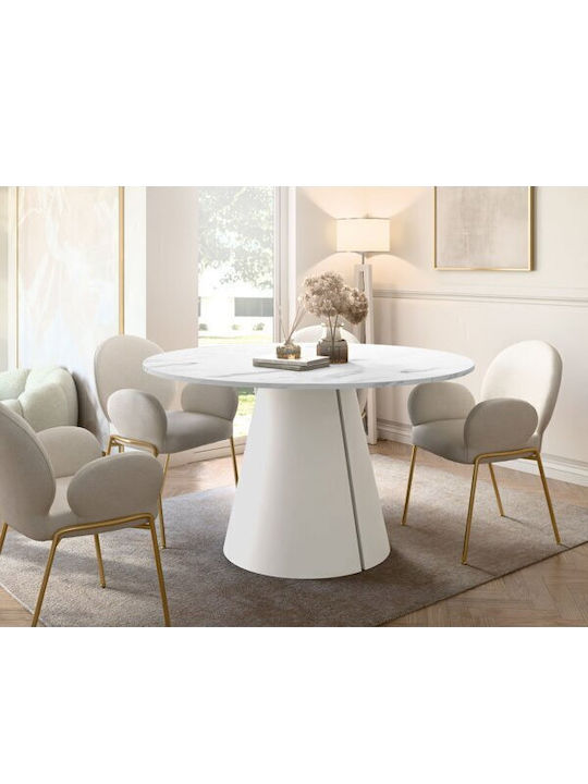 Oswego 168 Round Extendable Dining Room Table with White Marble Surface 76x76cm