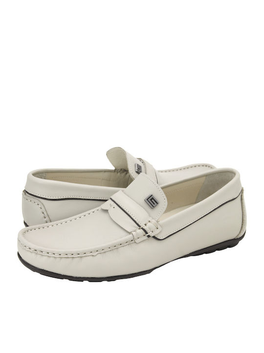 Leather Men's Loafers In White Colour