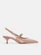 Pointed Toe Heels with Strap & Mid Heel Beige